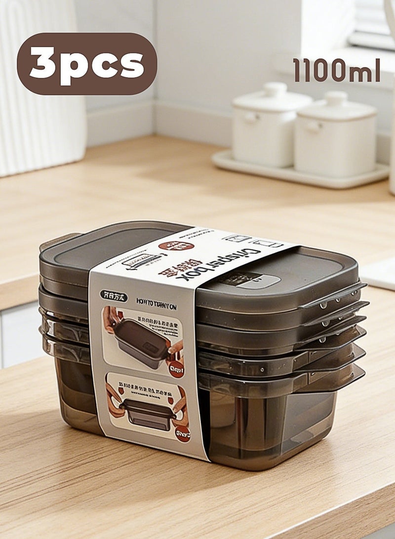 3-Piece Food Storage Container Set - Food Storage Boxes - Storage Containers - Kitchen Cabinet Organization - Food Containers 1100ml - Dark Gray - Image 1